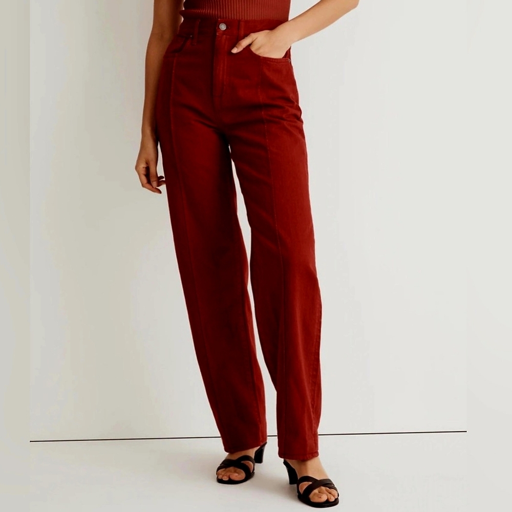 Madewell Baggy Straight Jeans In Garment-Dyed Edition: Red